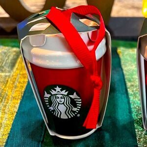 Starbucks Holiday Ceramic Red & Green Mini Hot Cup Ornament